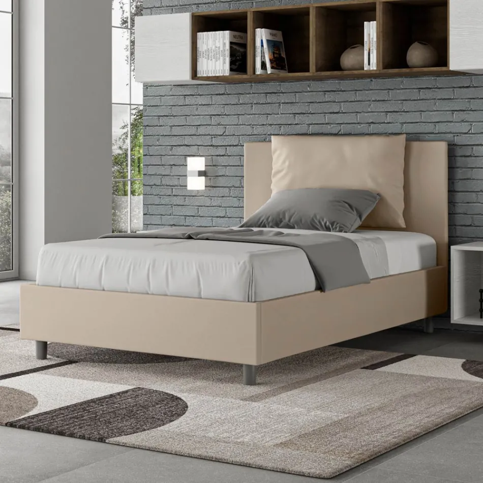 Letto 120x200 cm Testata con Cuscinatura in Similpelle Made in Italy - Olimpiadi Viadurini