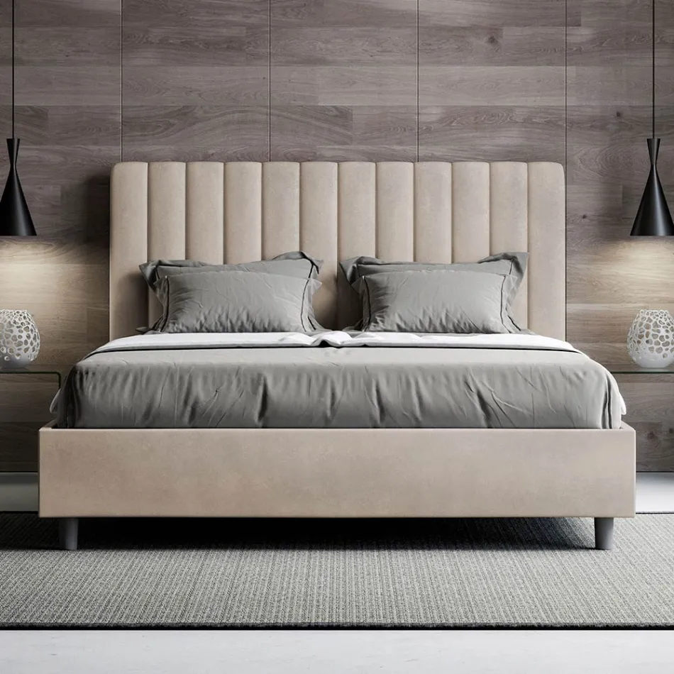 Letto 140x200 cm Microfibra con Linee Verticali Simmetriche Made in Italy - Guanto Viadurini