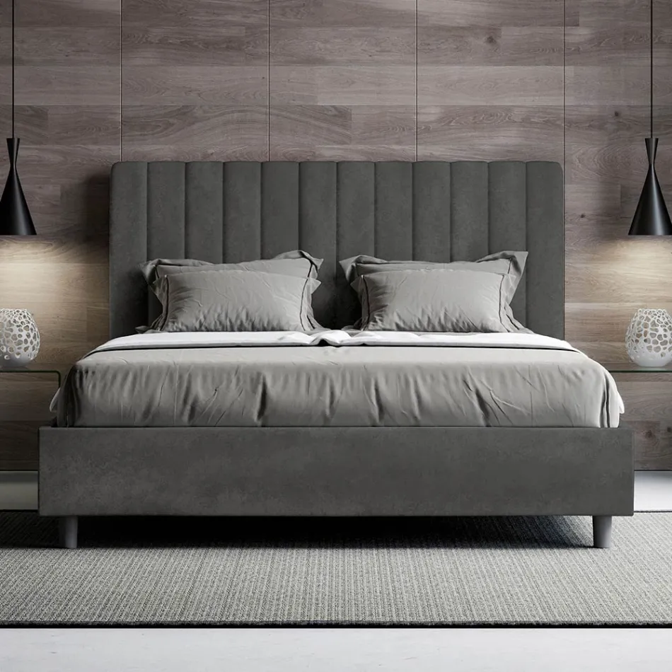 Letto 140x200 cm Microfibra con Linee Verticali Simmetriche Made in Italy - Guanto Viadurini