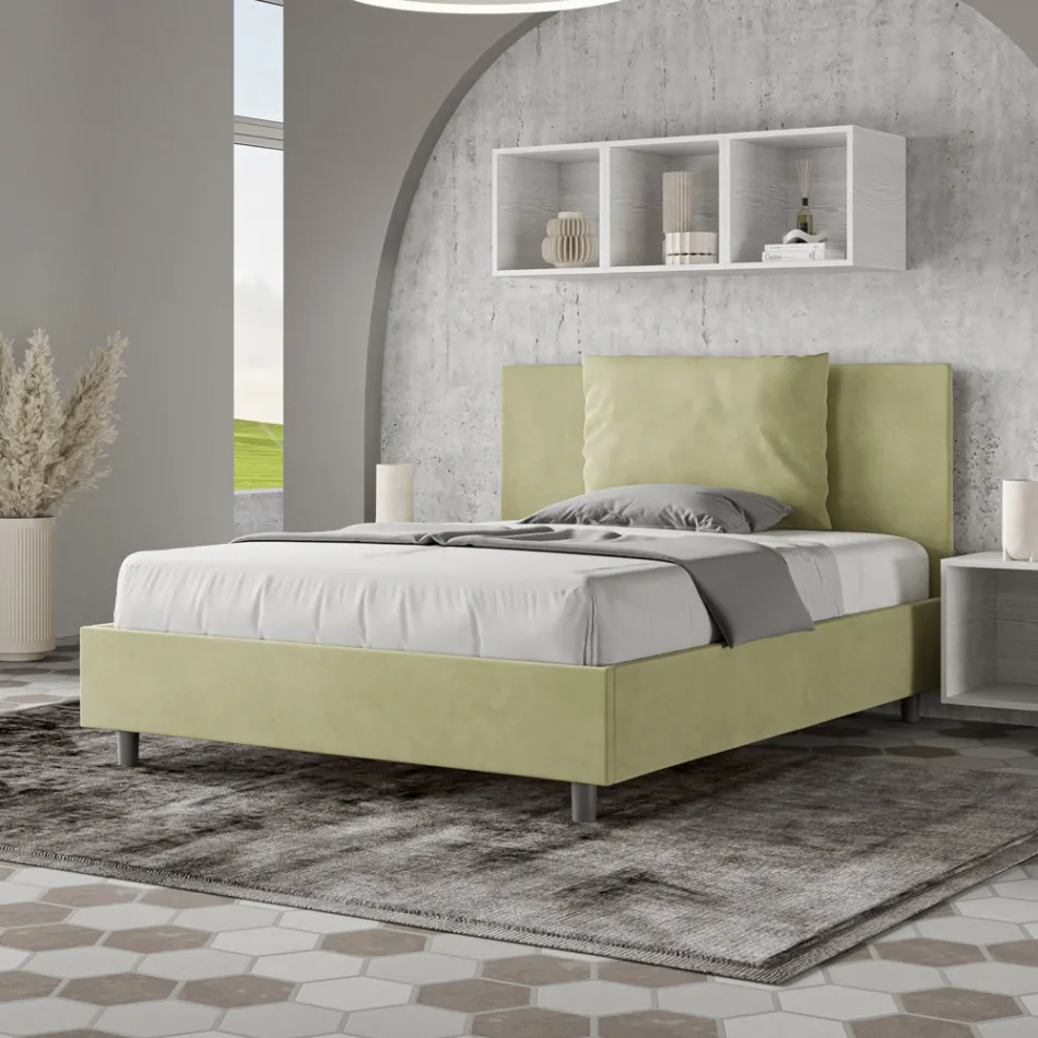 Letto 140x200 cm Testata con Cuscinatura in Microfibra Made in Italy - Olimpiadi Viadurini