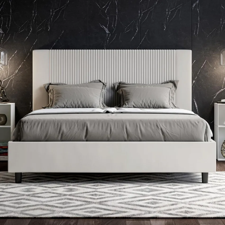 Letto 160x200 cm con Testata Decorata con Linee Verticali Made in Italy - Pattini Viadurini