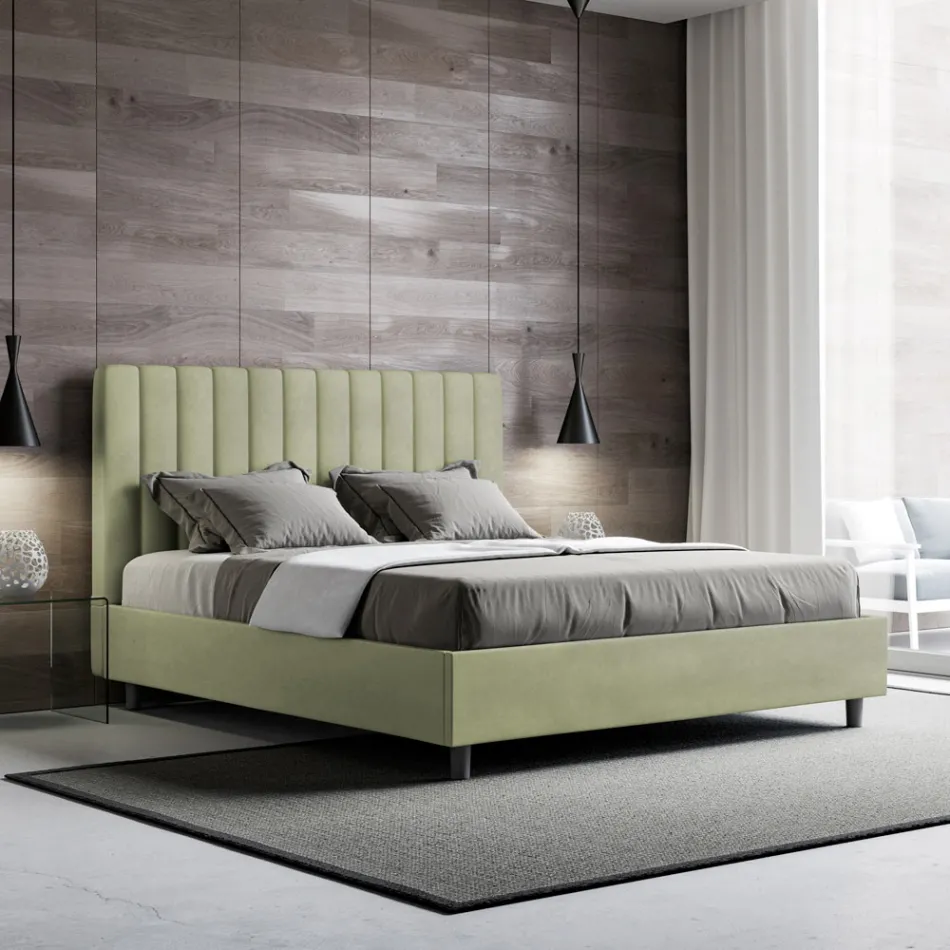 Letto 160x200 cm Microfibra con Linee Verticali Simmetriche Made in Italy - Guanto Viadurini