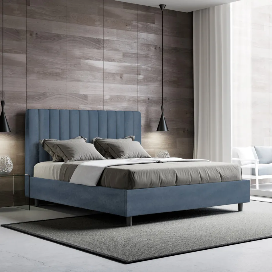 Letto 160x200 cm Microfibra con Linee Verticali Simmetriche Made in Italy - Guanto Viadurini