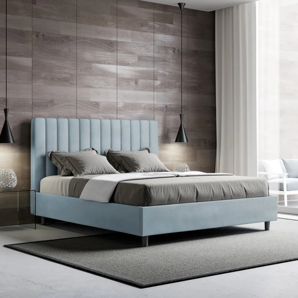 Letto 160x200 cm Microfibra con Linee Verticali Simmetriche Made in Italy - Guanto Viadurini