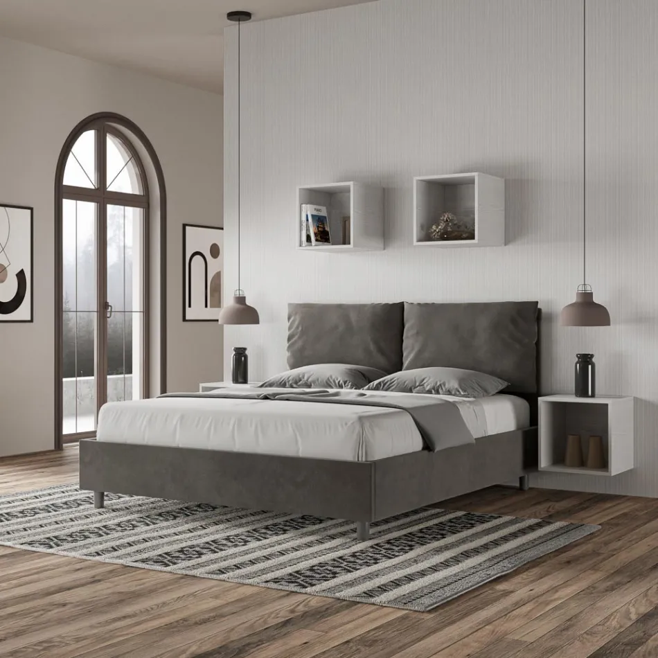 Letto 160x200 cm Testata con Cuscinatura in Microfibra Made in Italy - Olimpiadi Viadurini