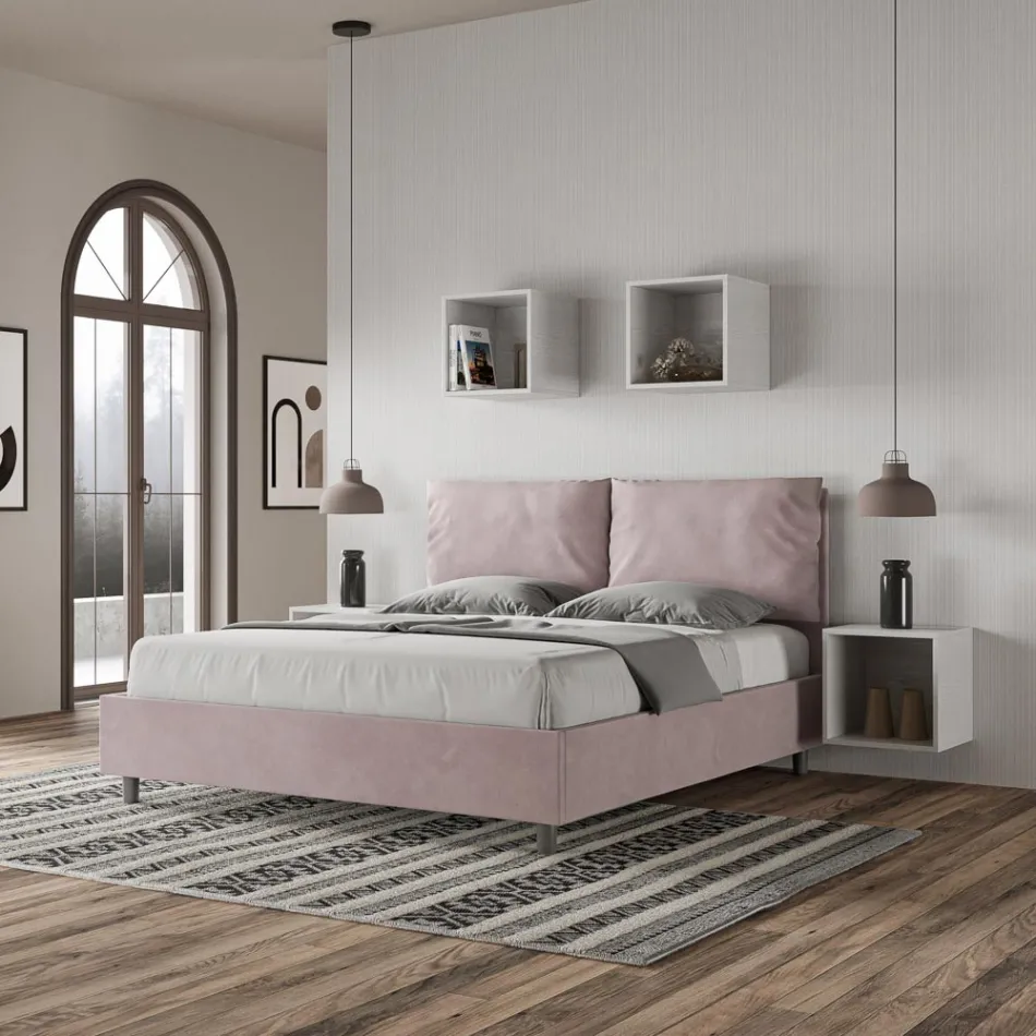Letto 160x200 cm Testata con Cuscinatura in Microfibra Made in Italy - Olimpiadi Viadurini