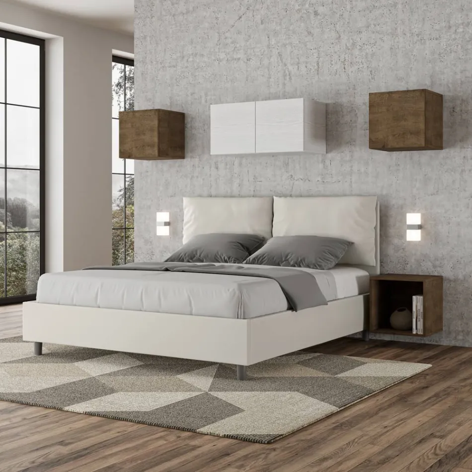 Letto 160x200 cm Testata con Cuscinatura in Similpelle Made in Italy - Olimpiadi Viadurini