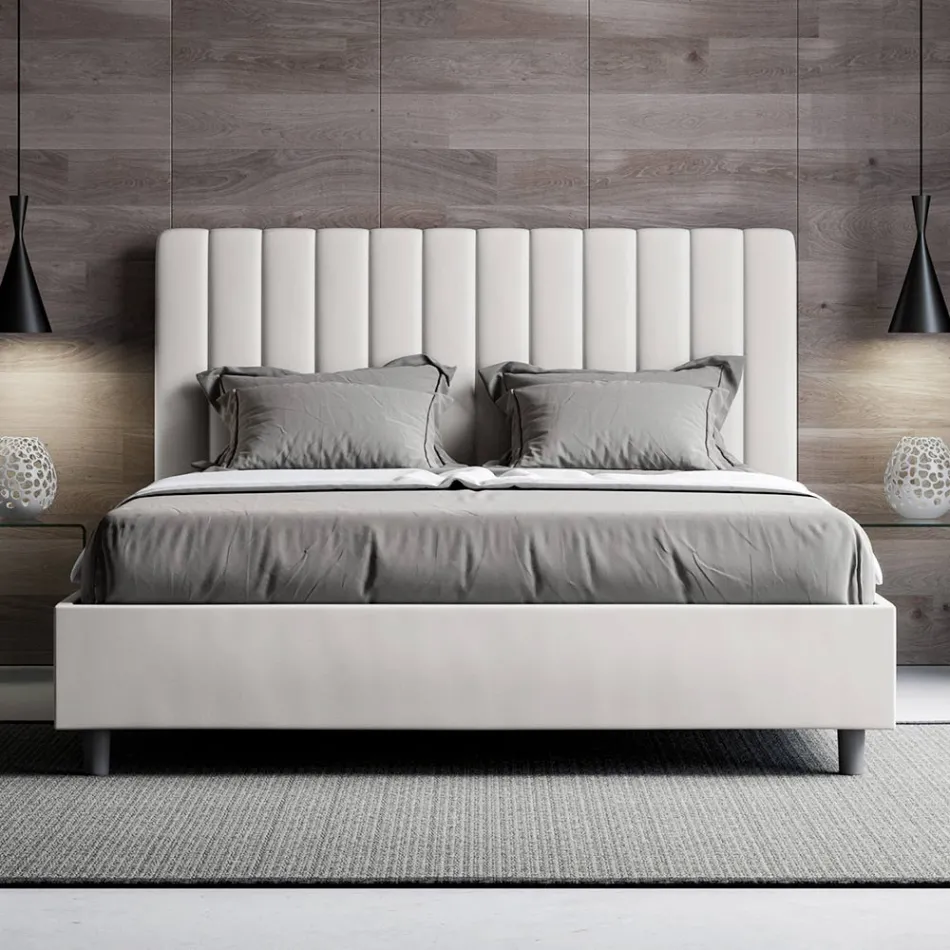 Letto 160x200 cm Testata con Linee Verticali Simmetriche Made in Italy - Guanto Viadurini
