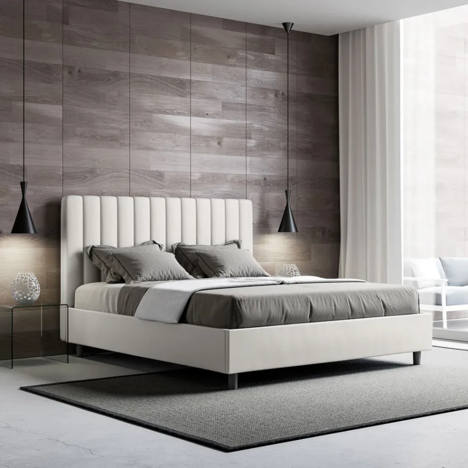 Letto 160x200 cm Testata con Linee Verticali Simmetriche Made in Italy - Guanto Viadurini