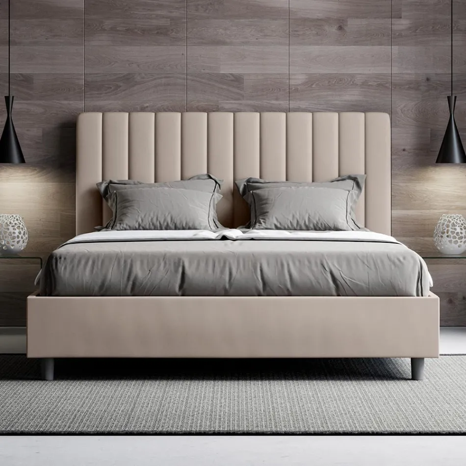 Letto 160x200 cm Testata con Linee Verticali Simmetriche Made in Italy - Guanto Viadurini