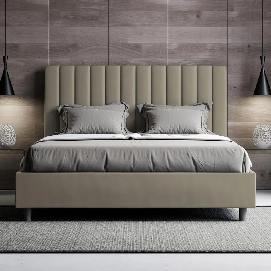 Letto 160x200 cm Testata con Linee Verticali Simmetriche Made in Italy - Guanto Viadurini