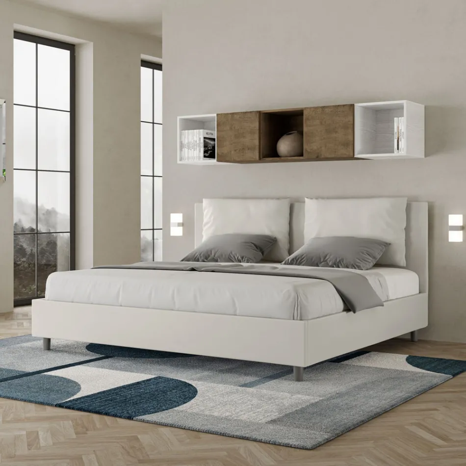 Letto 180x200 cm Testata con Cuscinatura in Similpelle Made in Italy - Olimpiadi Viadurini