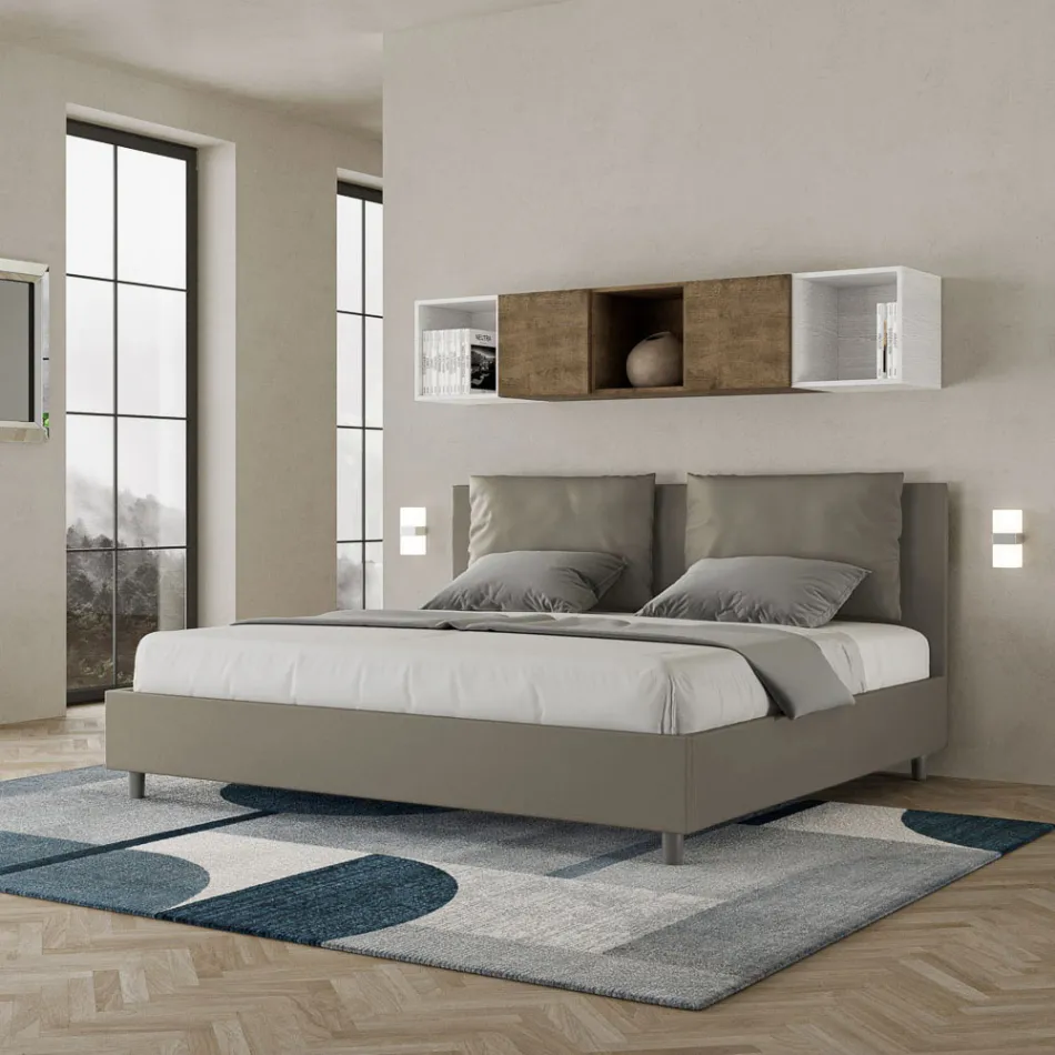 Letto 180x200 cm Testata con Cuscinatura in Similpelle Made in Italy - Olimpiadi Viadurini