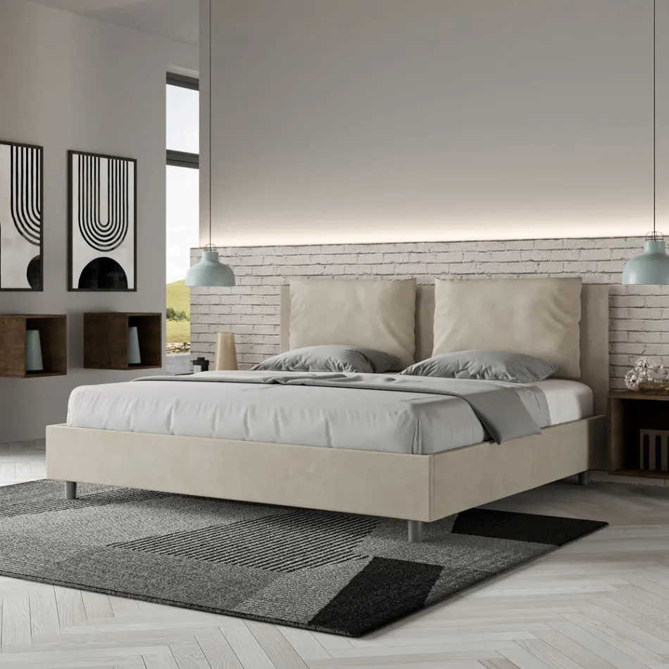 Letto 190x200 cm Testata con Cuscinatura in Microfibra Made in Italy - Olimpiadi Viadurini
