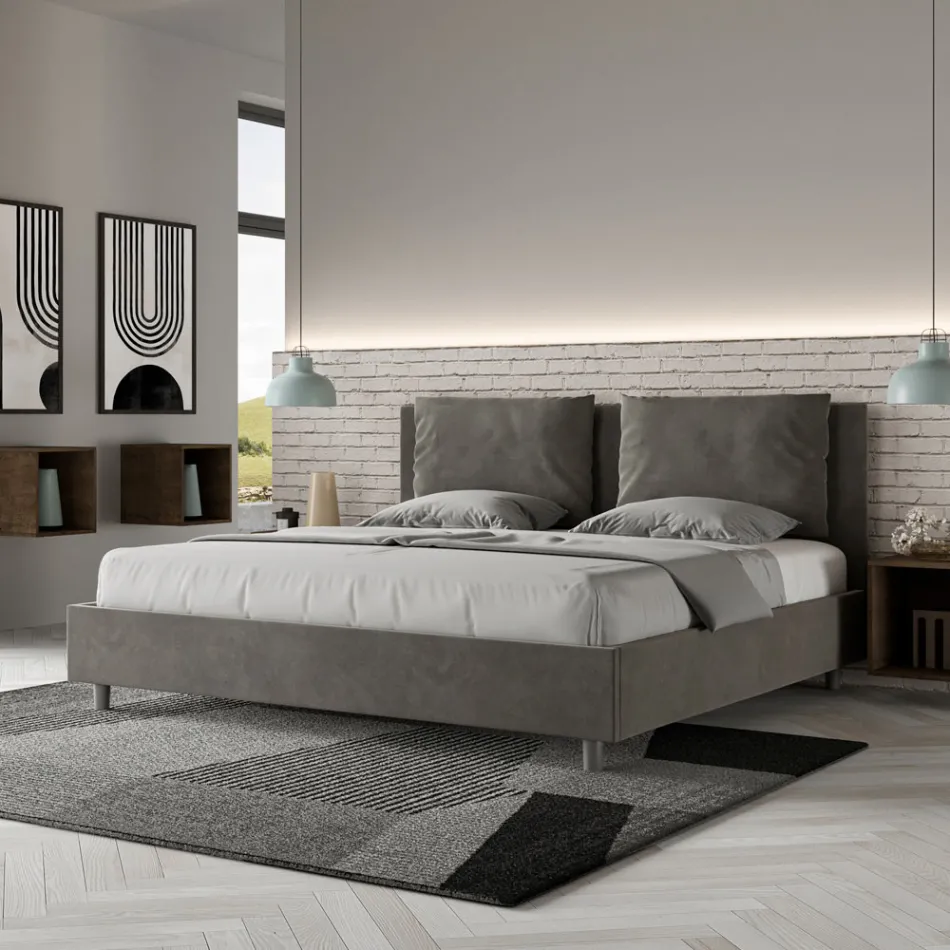 Letto 190x200 cm Testata con Cuscinatura in Microfibra Made in Italy - Olimpiadi Viadurini