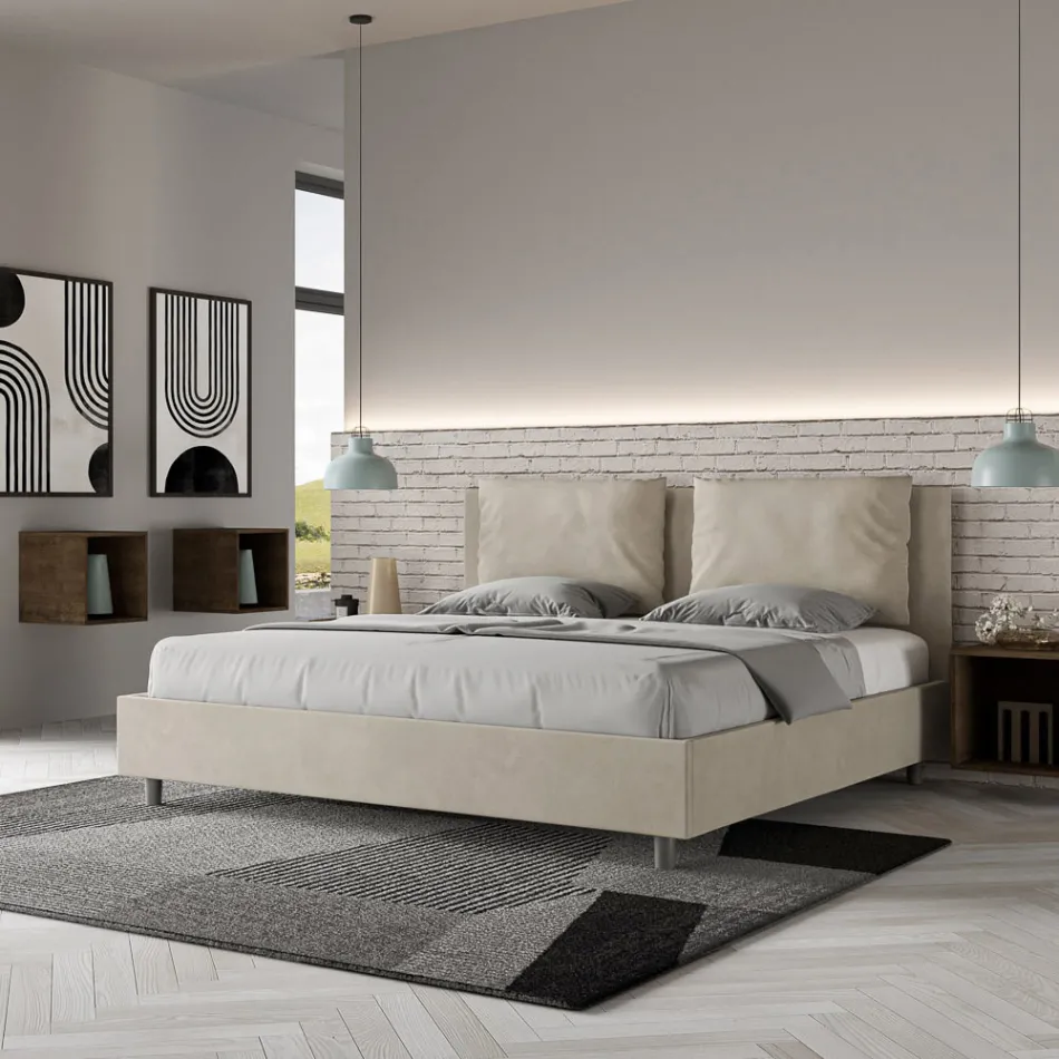 Letto 200x200 cm Testata con Cuscinatura in Microfibra Made in Italy - Olimpiadi Viadurini