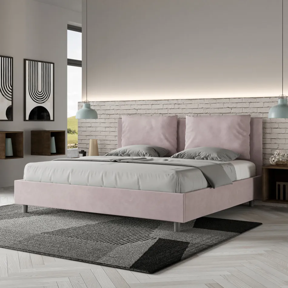 Letto 200x200 cm Testata con Cuscinatura in Microfibra Made in Italy - Olimpiadi Viadurini