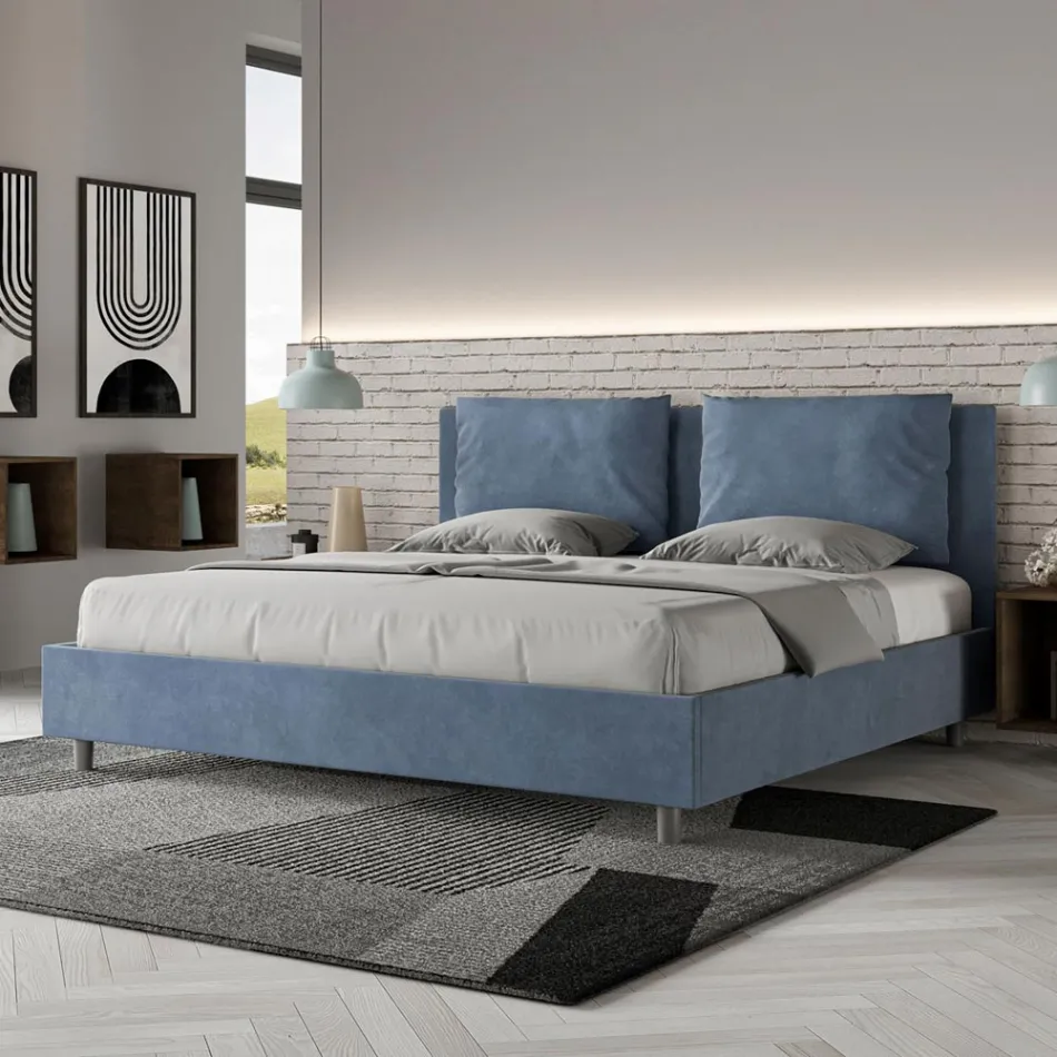 Letto 200x200 cm Testata con Cuscinatura in Microfibra Made in Italy - Olimpiadi Viadurini