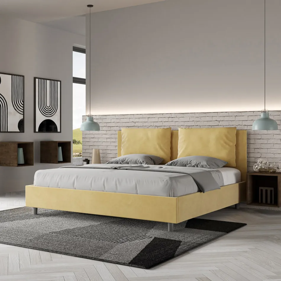 Letto 200x200 cm Testata con Cuscinatura in Microfibra Made in Italy - Olimpiadi Viadurini