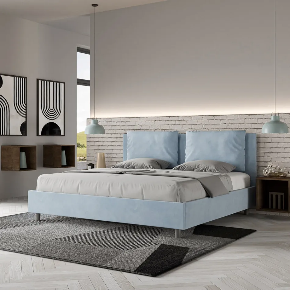 Letto 200x200 cm Testata con Cuscinatura in Microfibra Made in Italy - Olimpiadi Viadurini
