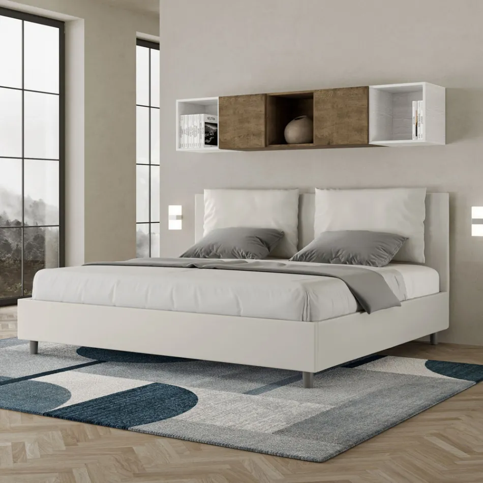 Letto 200x200 cm Testata con Cuscinatura in Similpelle Made in Italy - Olimpiadi Viadurini