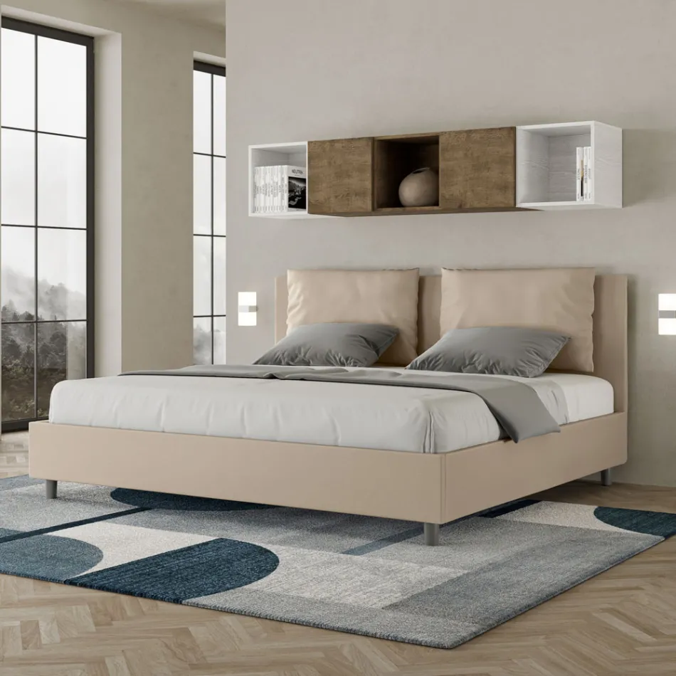 Letto 200x200 cm Testata con Cuscinatura in Similpelle Made in Italy - Olimpiadi Viadurini