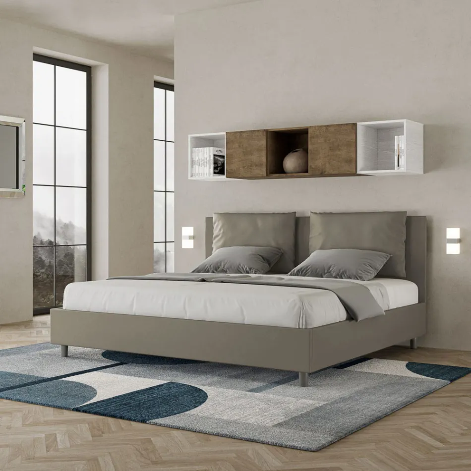 Letto 200x200 cm Testata con Cuscinatura in Similpelle Made in Italy - Olimpiadi Viadurini