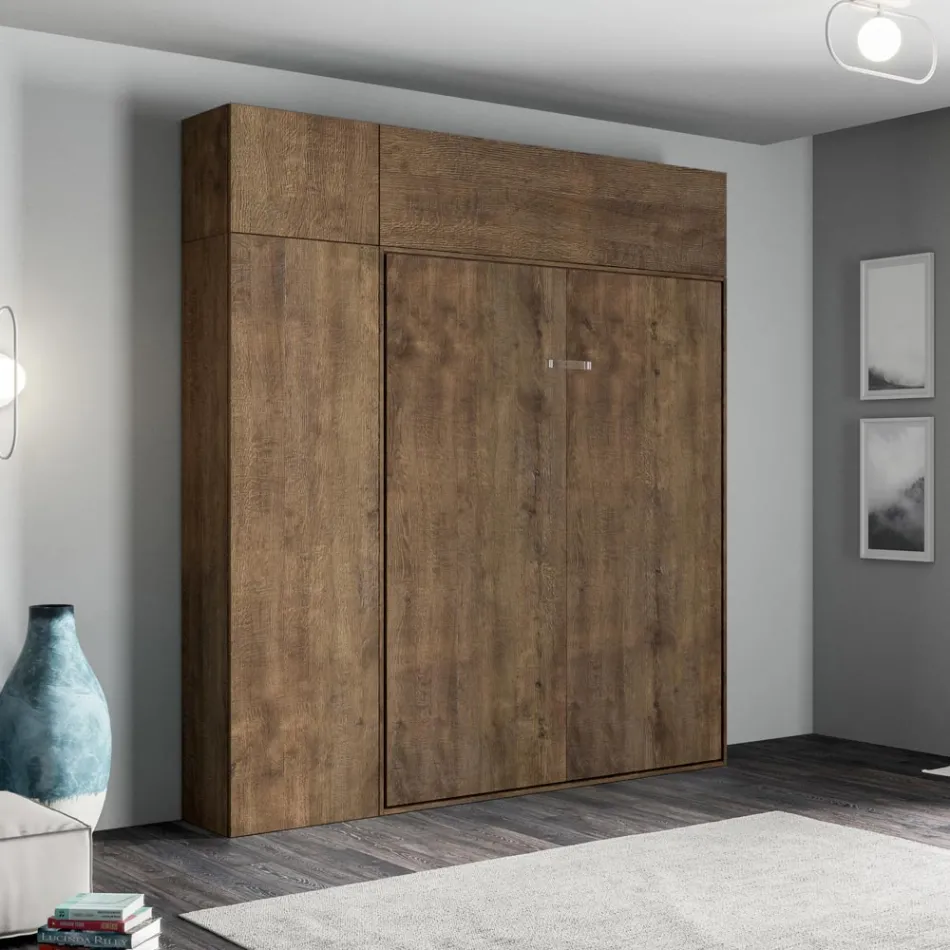 Letto a Una Piazza e Mezza a Scomparsa Verticale con Colonna e Pensile - Magicompare Viadurini