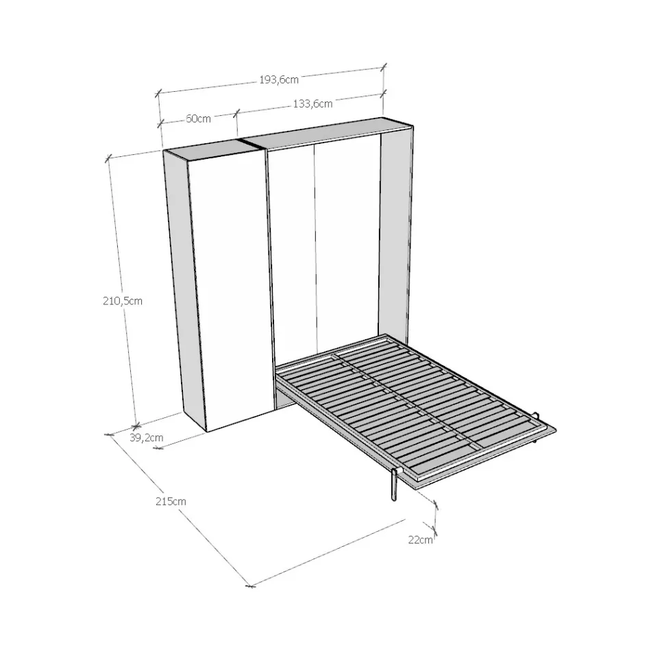 Letto a Una Piazza e Mezza a Scomparsa Verticale con Colonna - Magicompare Viadurini