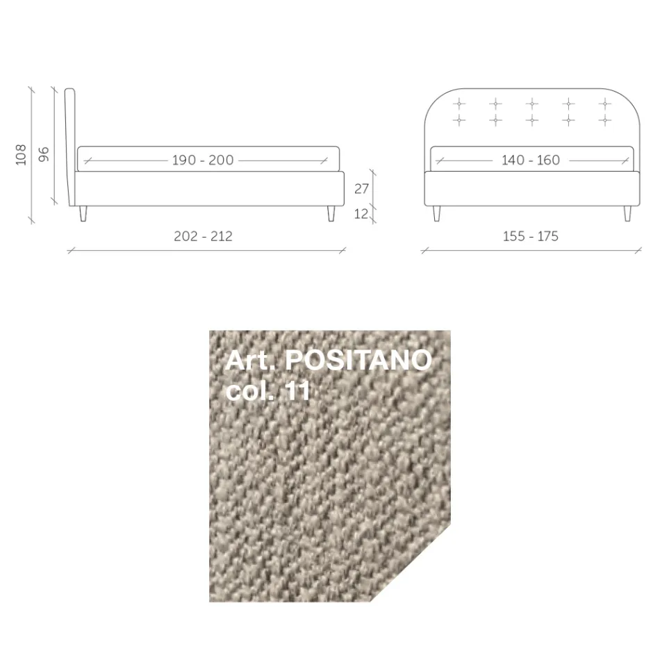 Letto Matrimoniale 160x190 con Linee Ricurve e Bottoni Made in Italy - Oriente Viadurini