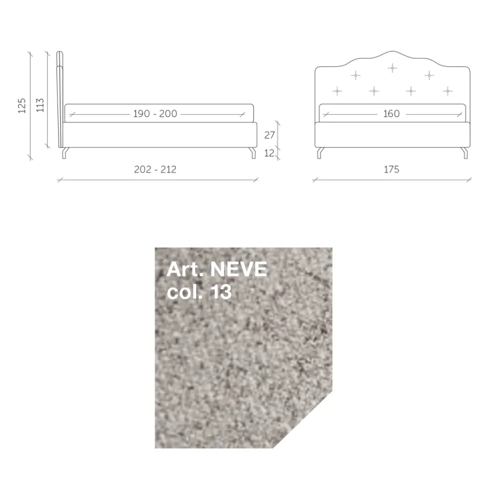 Letto Matrimoniale 160x190 con Testata a Balza Perimetrale e Bottoni - Riposo Viadurini