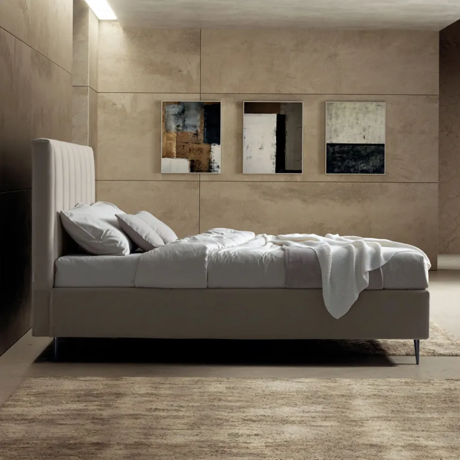 Letto Matrimoniale 160x190 con Trapuntatura a Fasce Larghe Verticali - Magan Viadurini