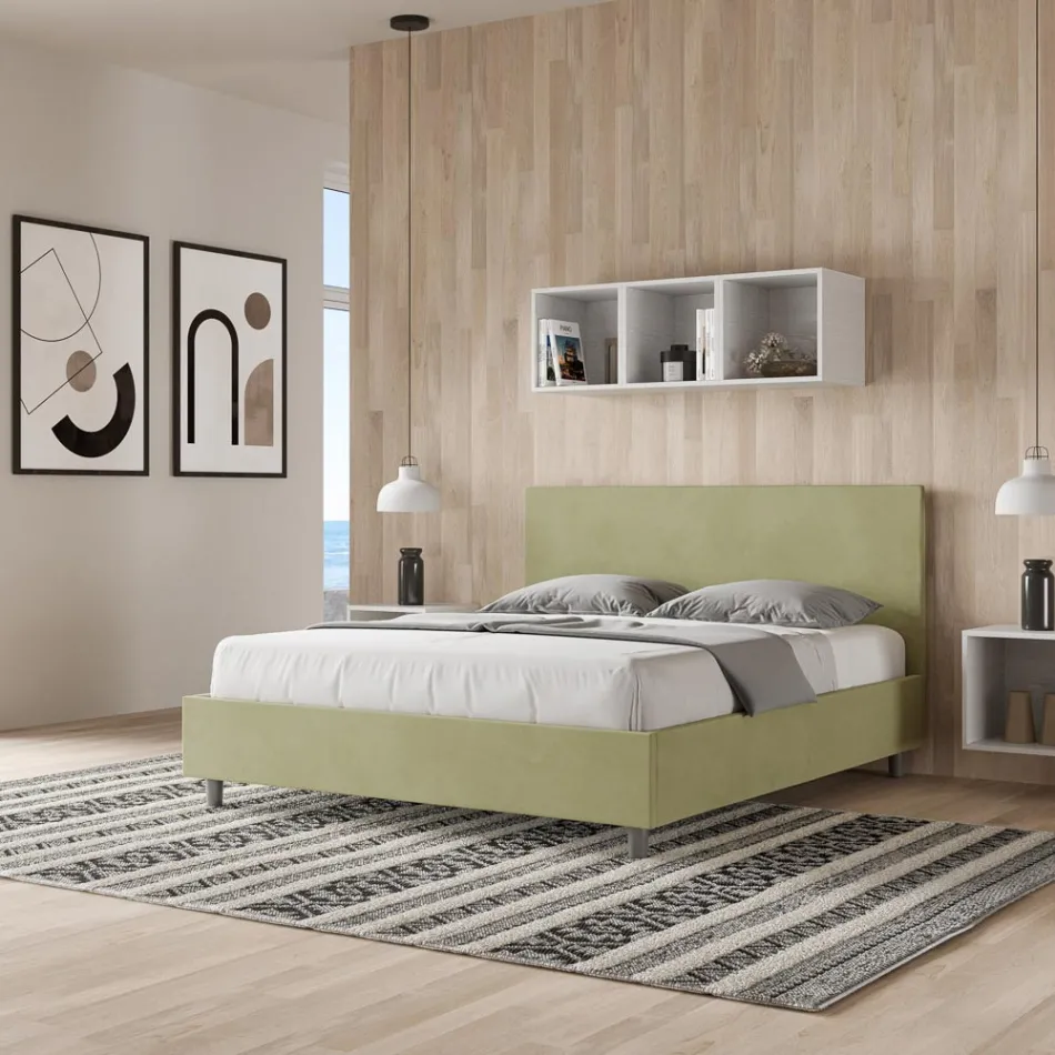 Letto Matrimoniale 160x200 cm con Testata in Microfibra Made in Italy - Pallone Viadurini