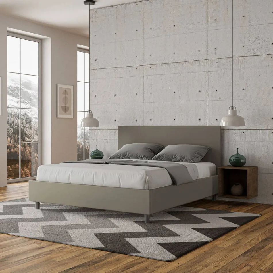 Letto Matrimoniale 160x200 cm con Testata in Similpelle Made in Italy - Pallone Viadurini