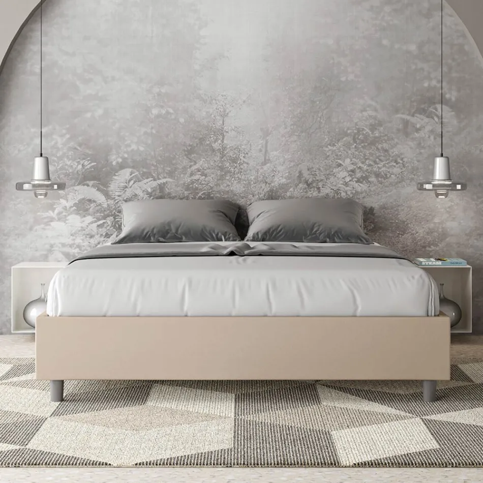 Letto Matrimoniale 160x200 cm Rivestito in Similpelle Made in Italy - Atleta Viadurini