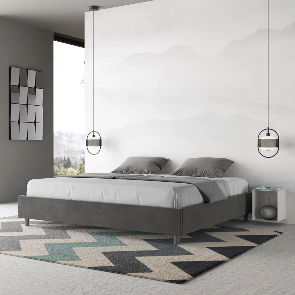 Letto Matrimoniale 190x200 cm Rivestito in Microfibra Made in Italy - Atleta Viadurini
