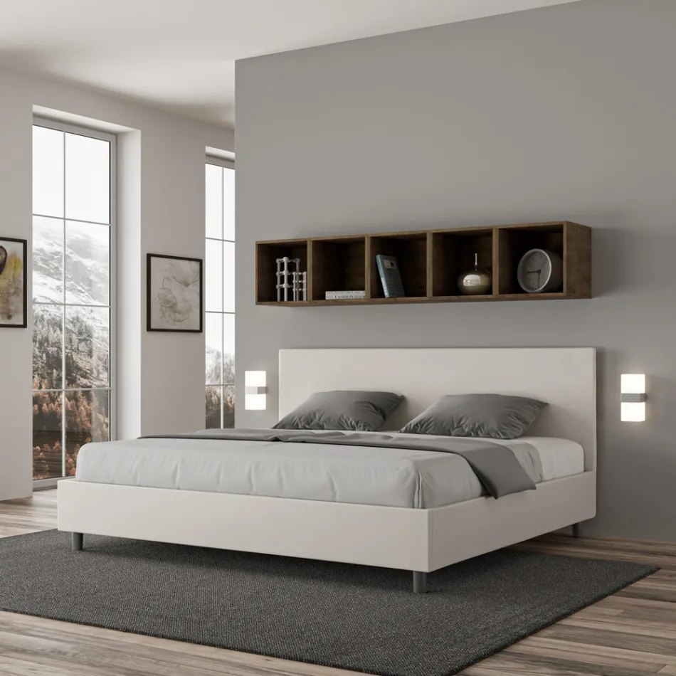 Letto Matrimoniale 200x200 cm con Testata in Similpelle Made in Italy - Pallone Viadurini