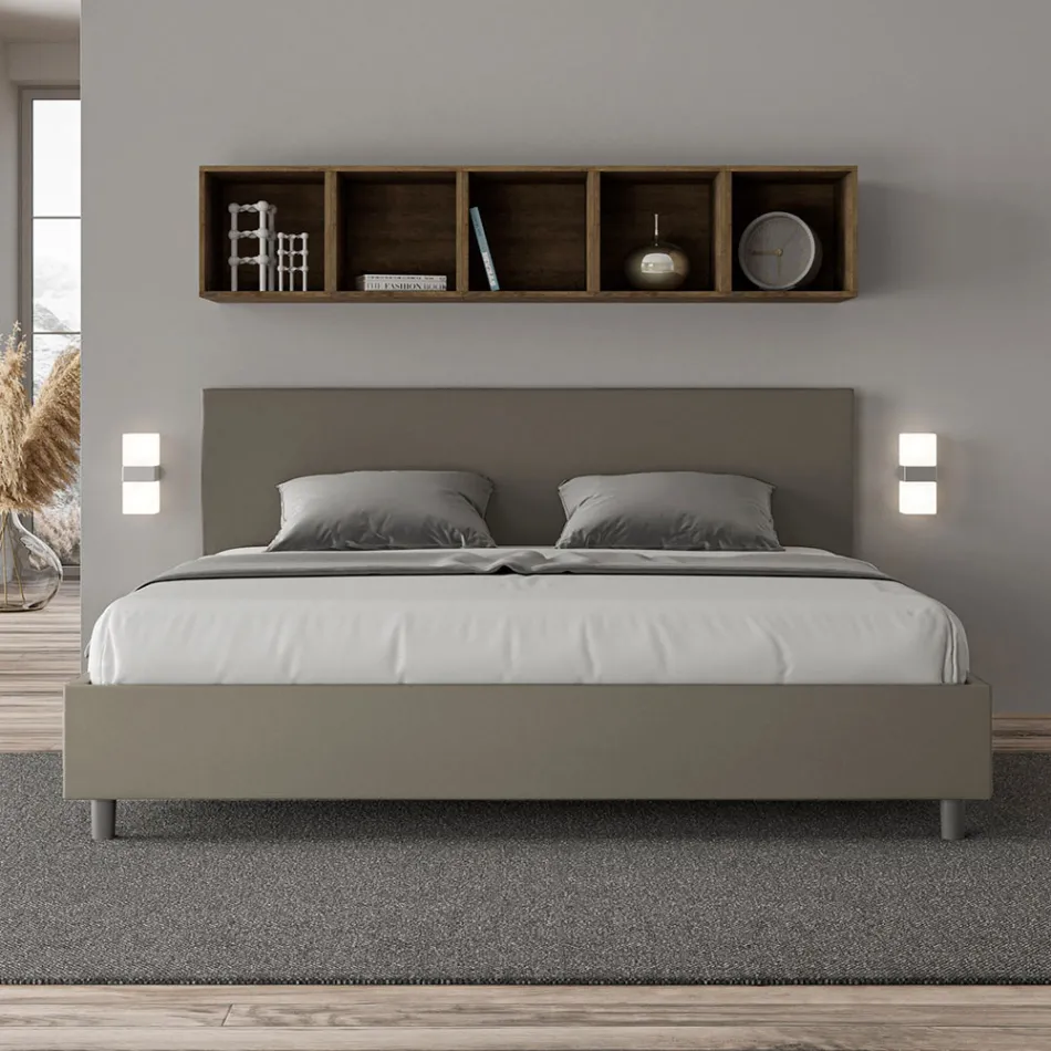 Letto Matrimoniale 200x200 cm con Testata in Similpelle Made in Italy - Pallone Viadurini