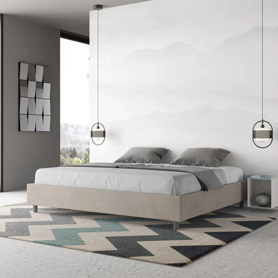 Letto Matrimoniale 200x200 cm Rivestito in Microfibra Made in Italy - Atleta Viadurini