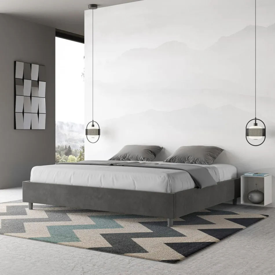 Letto Matrimoniale 200x200 cm Rivestito in Microfibra Made in Italy - Atleta Viadurini