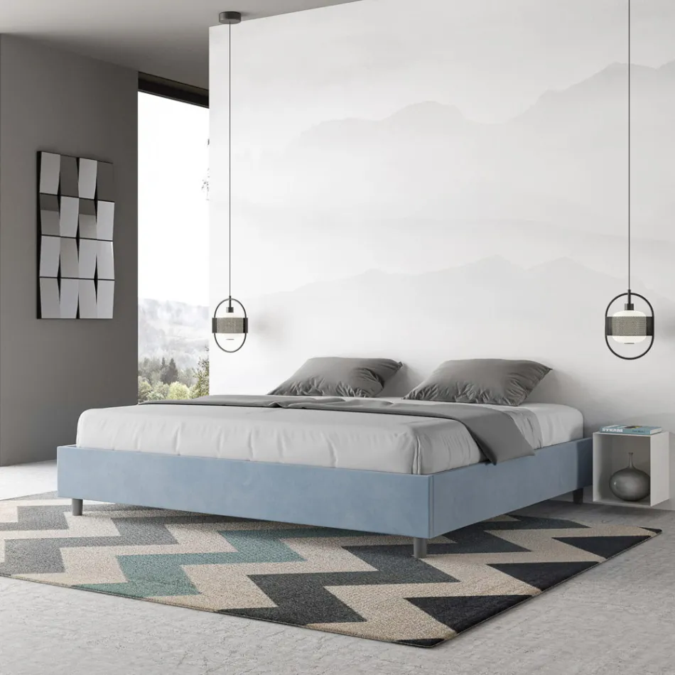 Letto Matrimoniale 200x200 cm Rivestito in Microfibra Made in Italy - Atleta Viadurini