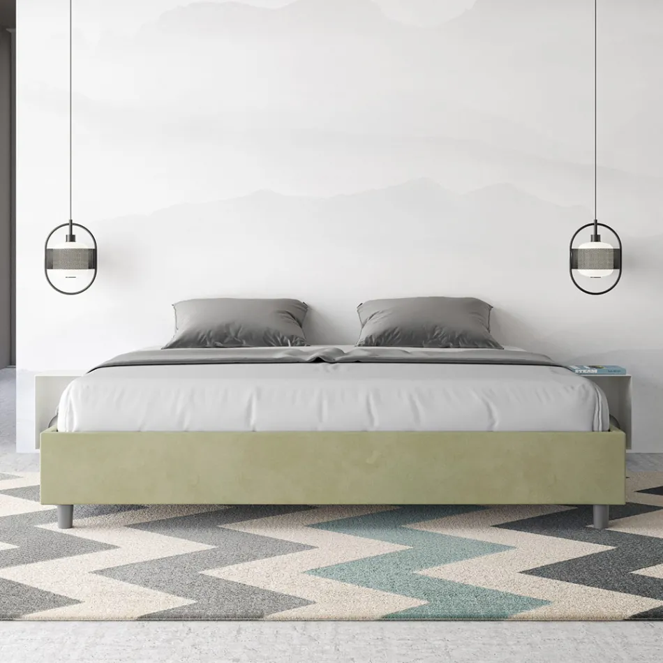 Letto Matrimoniale 200x200 cm Rivestito in Microfibra Made in Italy - Atleta Viadurini