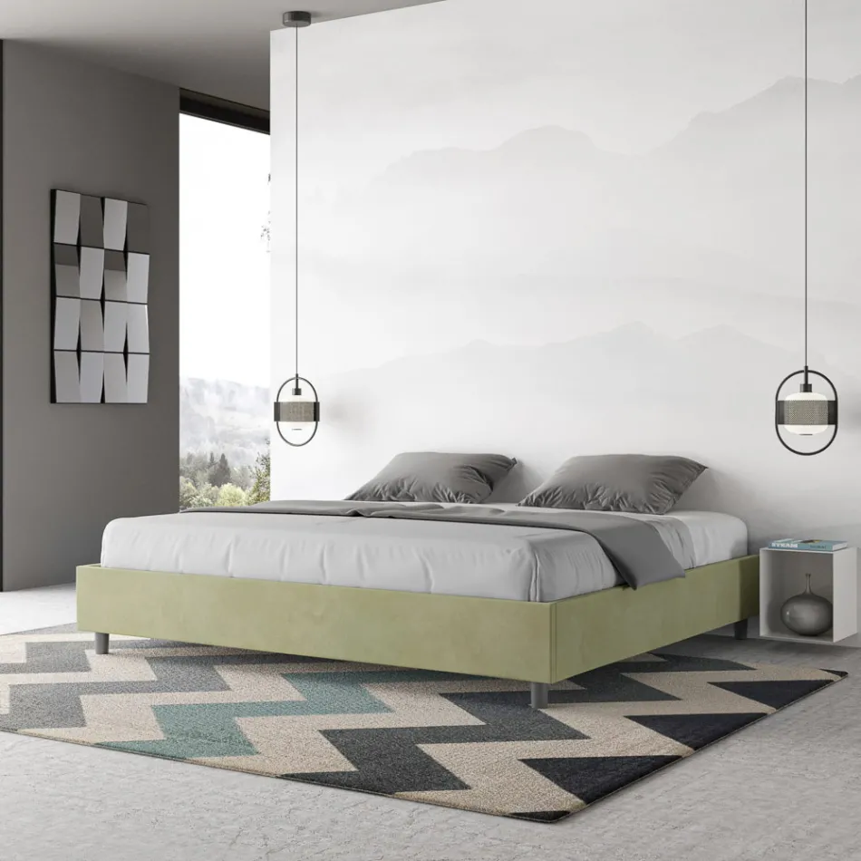 Letto Matrimoniale 200x200 cm Rivestito in Microfibra Made in Italy - Atleta Viadurini