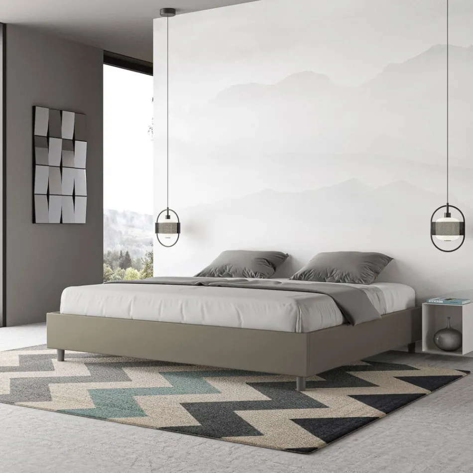 Letto Matrimoniale 200x200 cm Rivestito in Similpelle Made in Italy - Atleta Viadurini