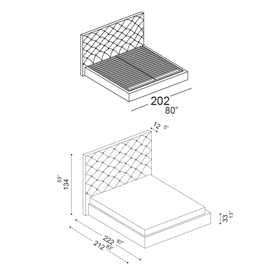 Letto Matrimoniale Capitonné con Contenitore Opzionale Made in Italy - Sciocco Viadurini