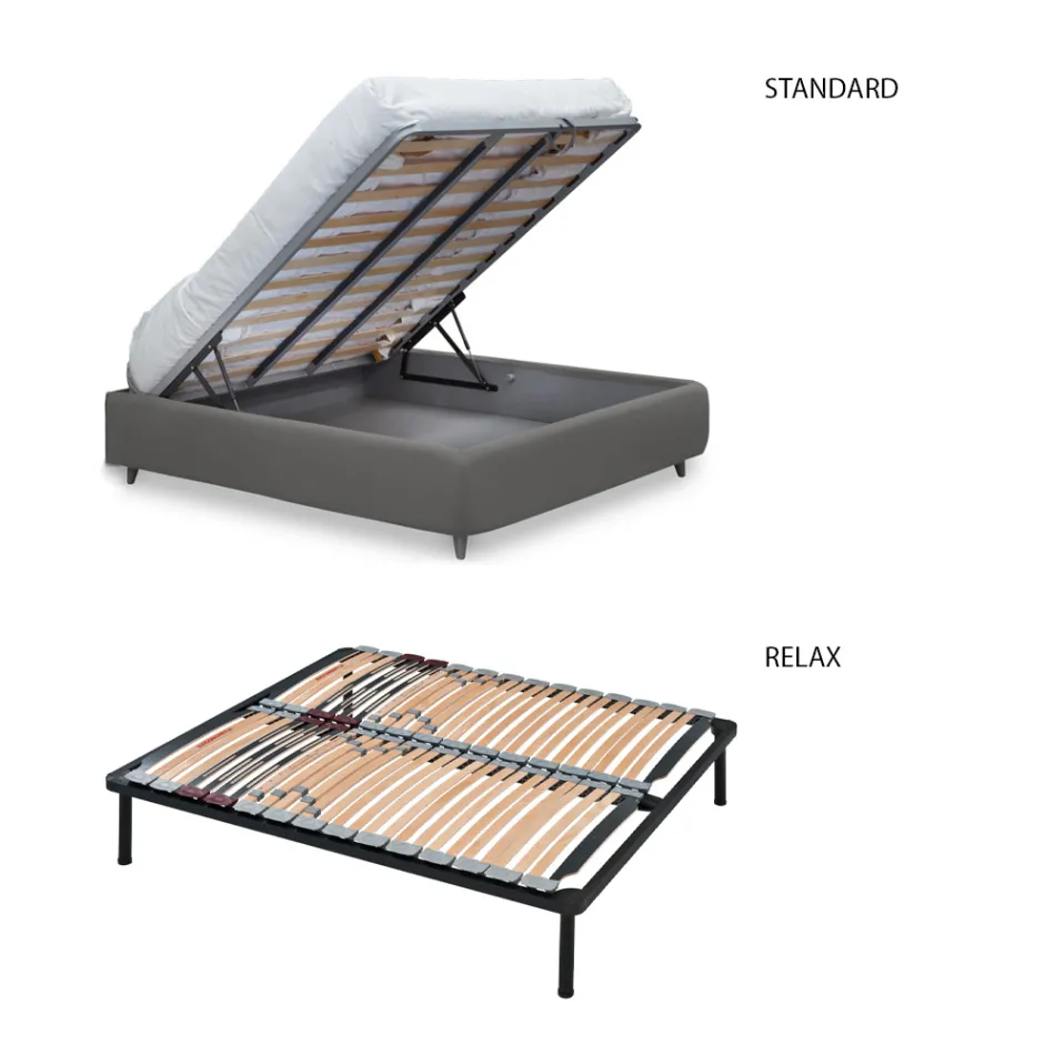 Letto Matrimoniale con Testiera in Ecopelle o Tessuto Made in Italy - Buddy Viadurini