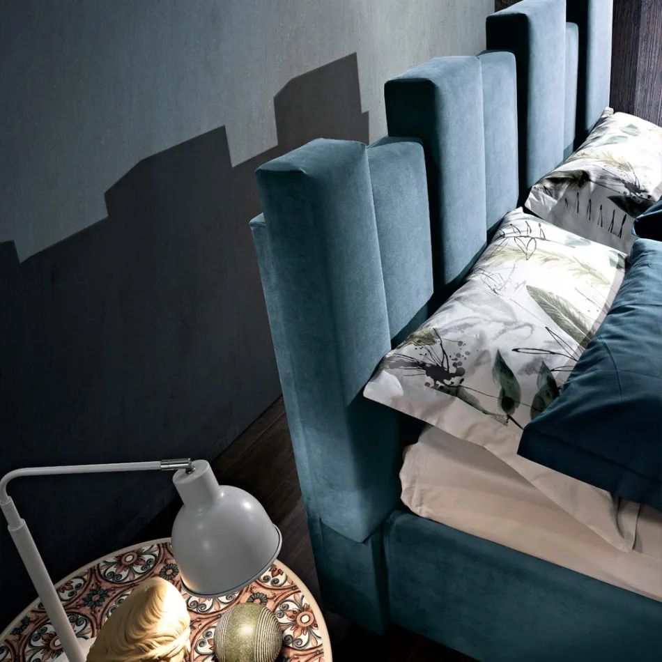 Letto Matrimoniale di Design Imbottito Moderno Blu o Grigio Alta Qualità - Kenzo Viadurini