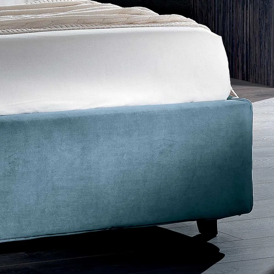 Letto Matrimoniale di Design Imbottito Moderno Blu o Grigio Alta Qualità - Kenzo Viadurini