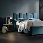 Letto Matrimoniale di Design Imbottito Moderno Blu o Grigio Alta Qualità - Kenzo Viadurini