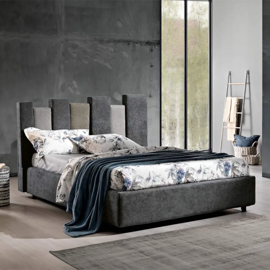 Letto Matrimoniale di Design Imbottito Moderno Blu o Grigio Alta Qualità - Kenzo Viadurini